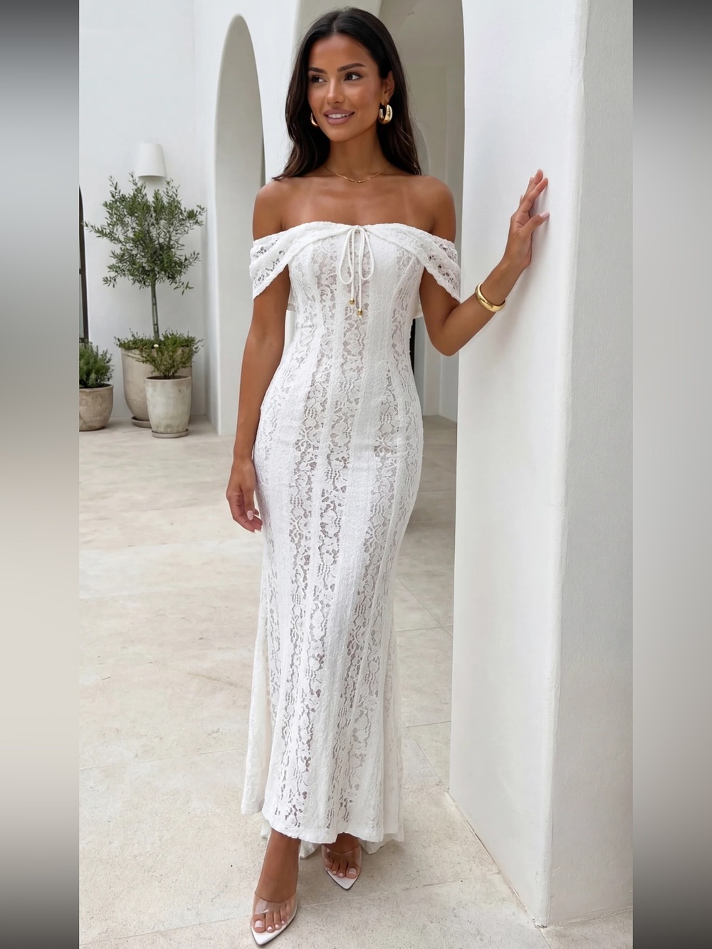 Emprada Lunessa Lace Off Shoulder Maxi Dress